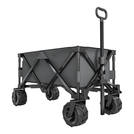 Outsunny Outdoor Pull Along Cart a folding cargo wagon trailer trolley in dark grey with a handle and four wheels