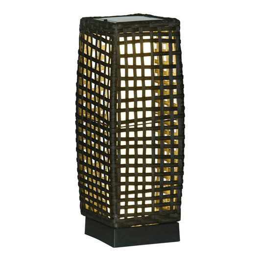 Outsunny Outdoor Rattan Solar Lantern, a tall rectangular lantern with a grey PE wicker weave and a black base