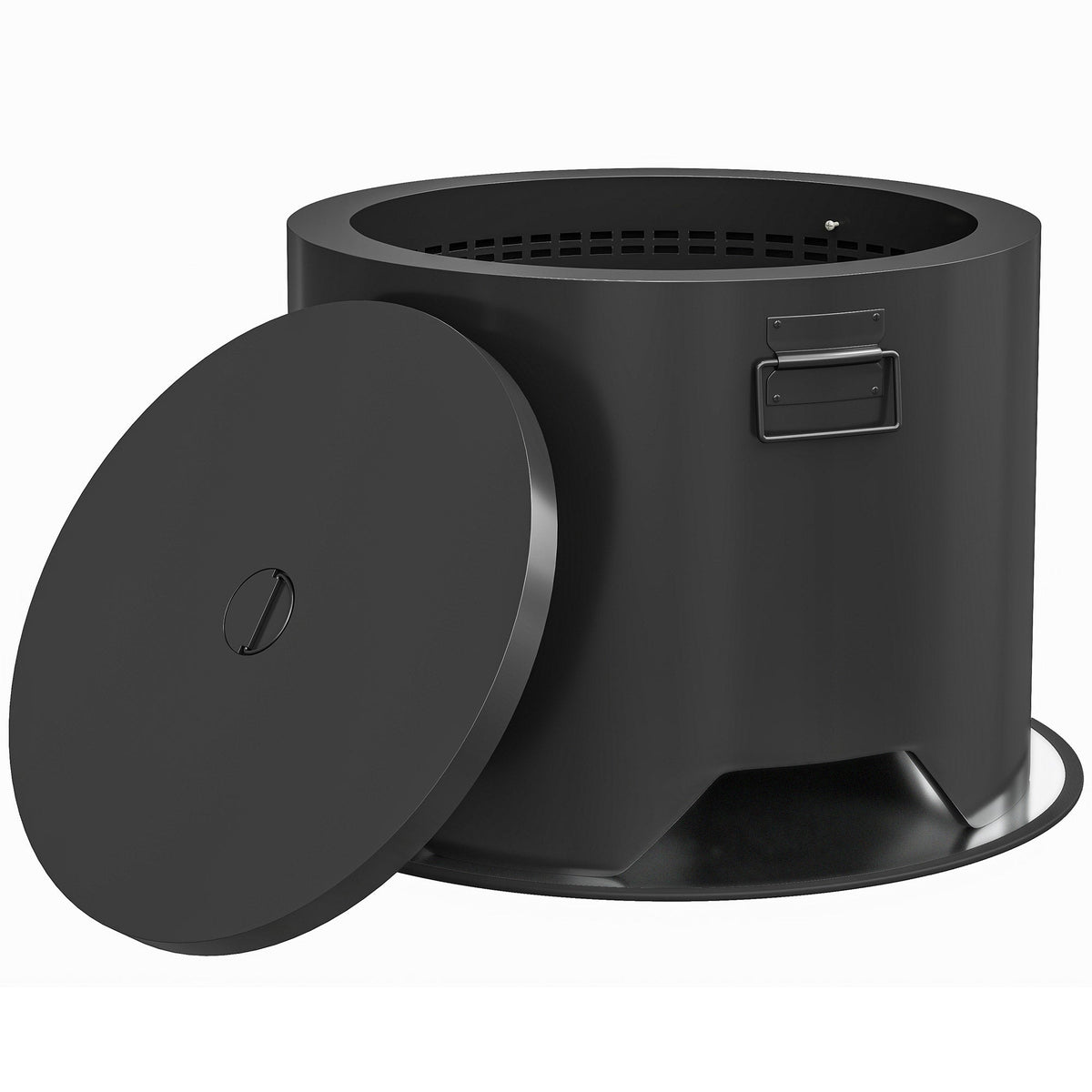 Outsunny Outdoor Round Fire Pit with its circular lid placed beside the black metal base
