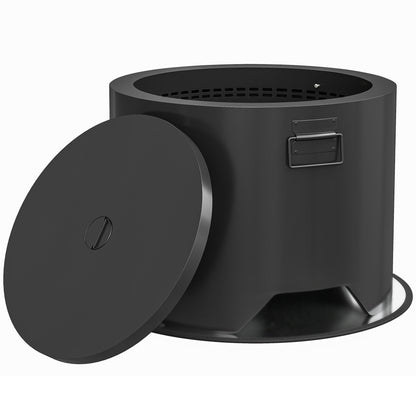 Outsunny Outdoor Round Fire Pit with its circular lid placed beside the black metal base