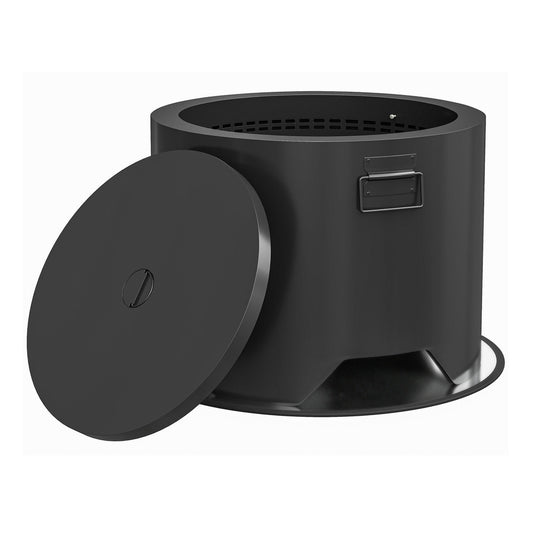 Outsunny Outdoor Round Fire Pit with its circular lid placed beside the black metal base