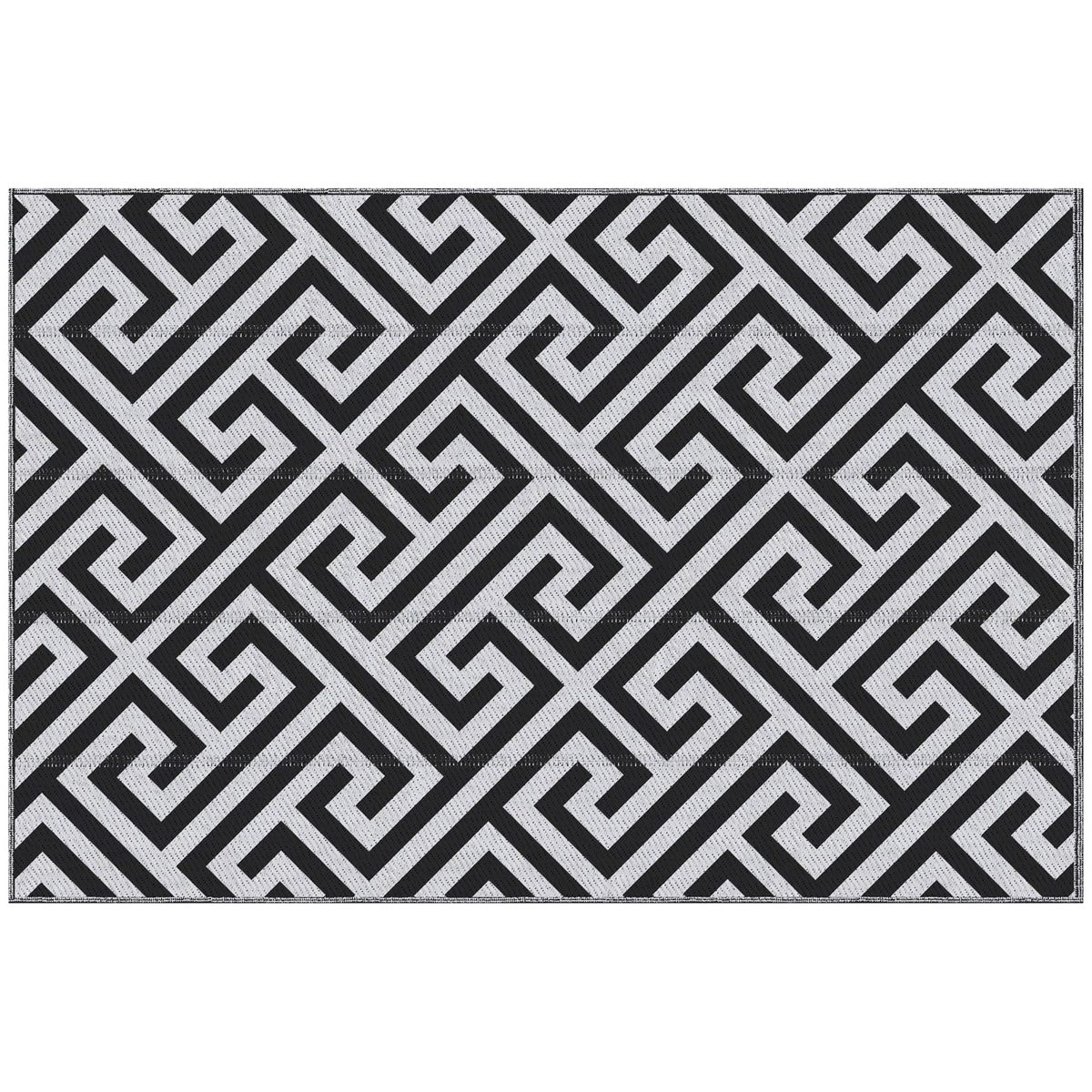 Outsunny Outdoor Rug with a black and white geometric maze pattern