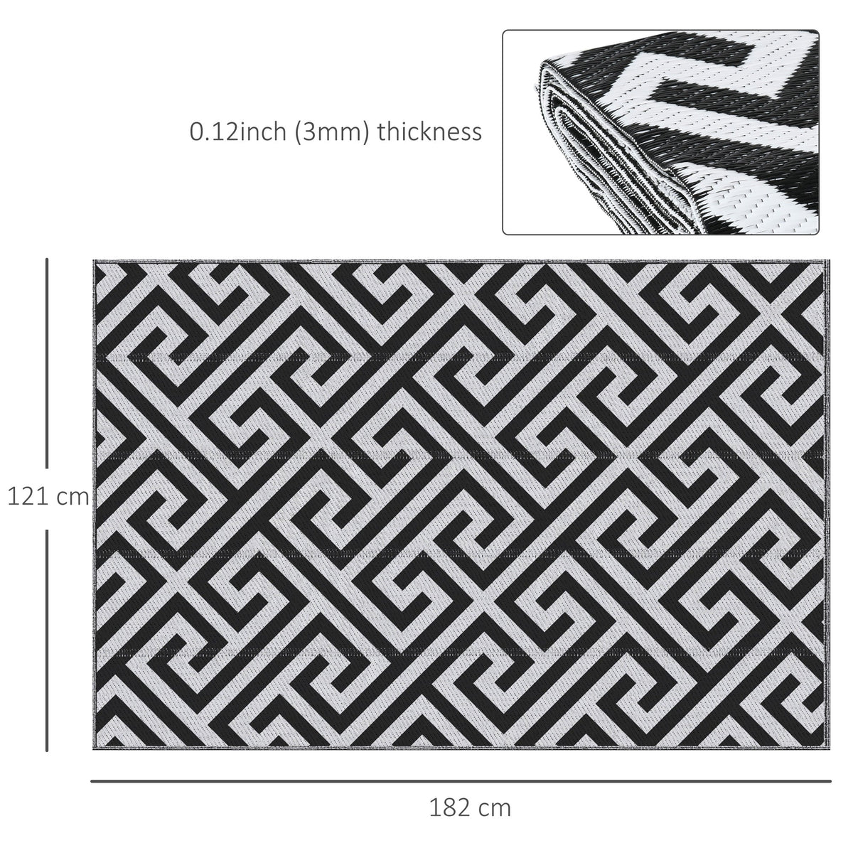 Outsunny Outdoor Rug in Black and White