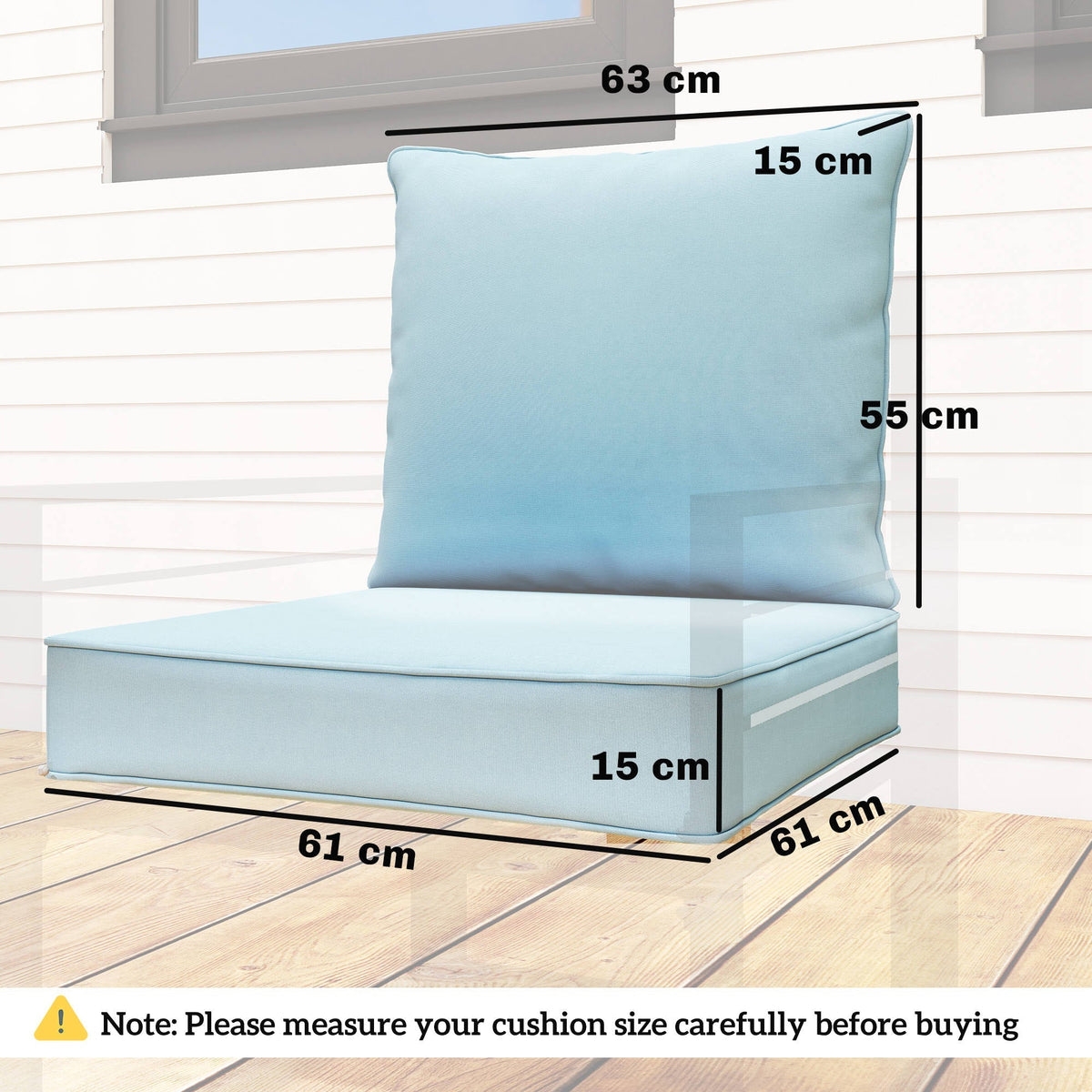 Size diagram of the patio deep seating chair cushions with dimensions labelled