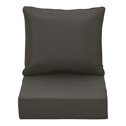 The dark grey outdoor seat and back cushions shown together