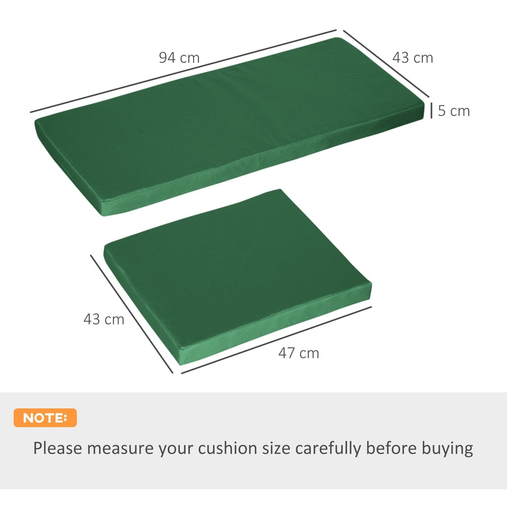 Green seat cushion pads with dimensions shown in centimetres