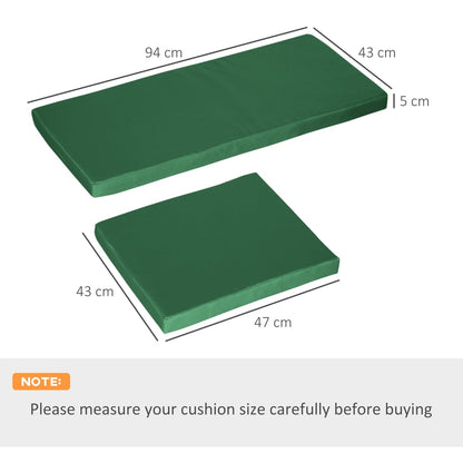Green seat cushion pads with dimensions shown in centimetres
