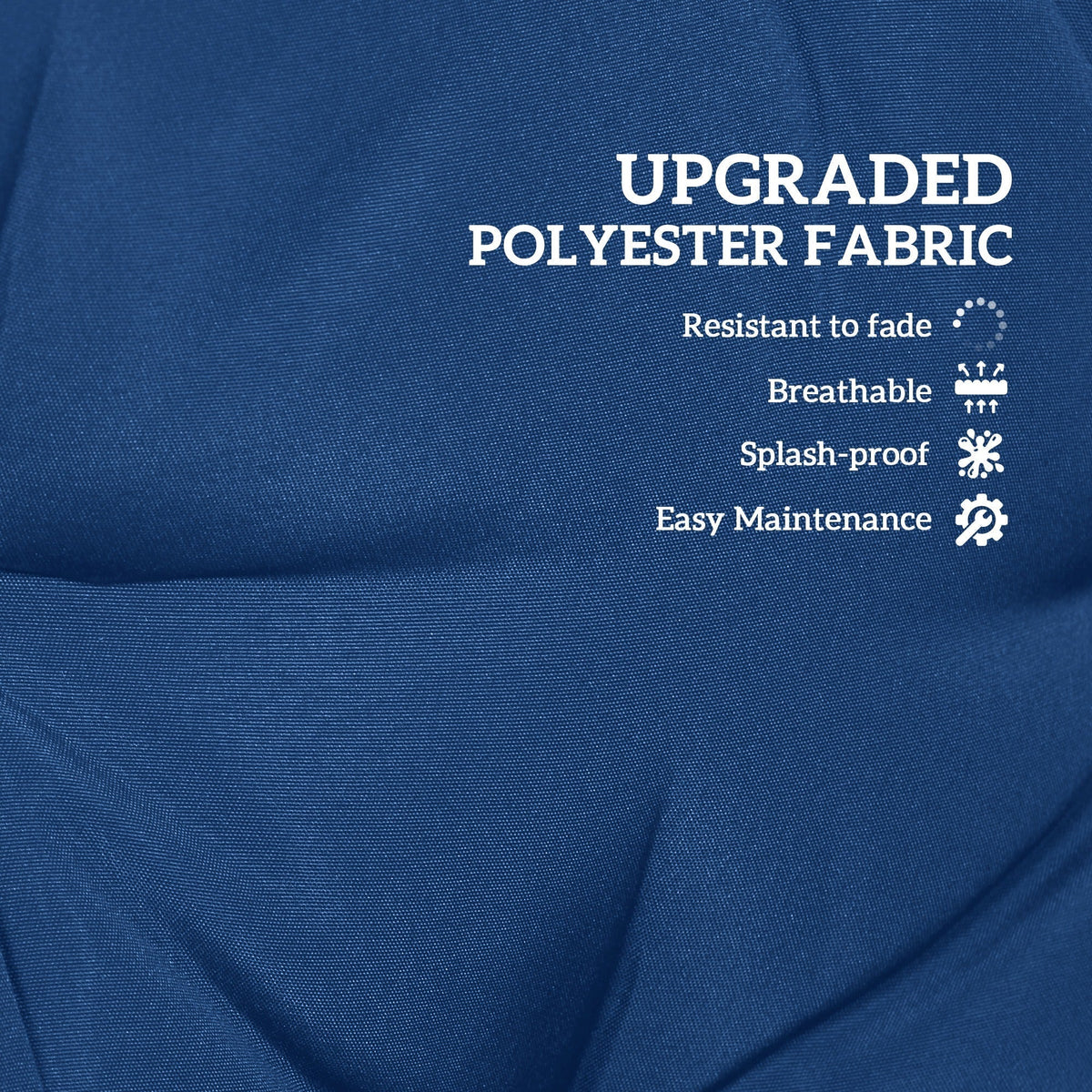 Close up of the dark blue polyester fabric for the seat pads