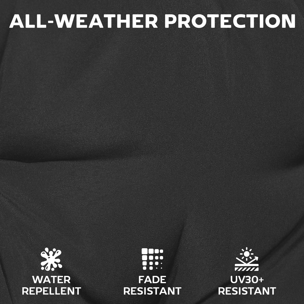 Close up of the black waterproof fabric for the garden seat pads