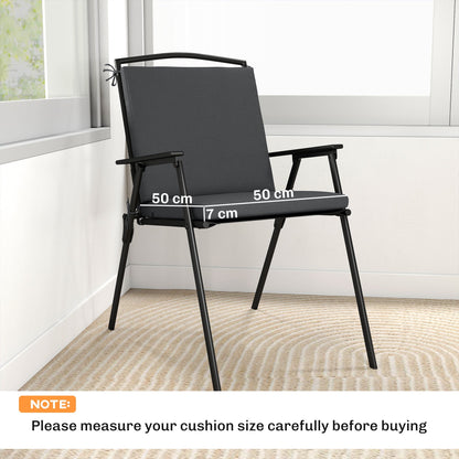 The garden seat pads shown on a chair with white dimension lines indicating the size