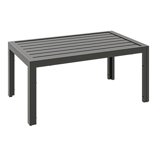 Outsunny Outdoor Side Table, a rectangular grey coffee table with a slatted top and four legs