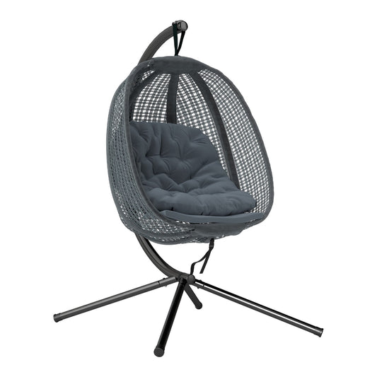 Outsunny Outdoor Swing Chair with Thick Padded Cushion, dark grey egg chair with metal stand