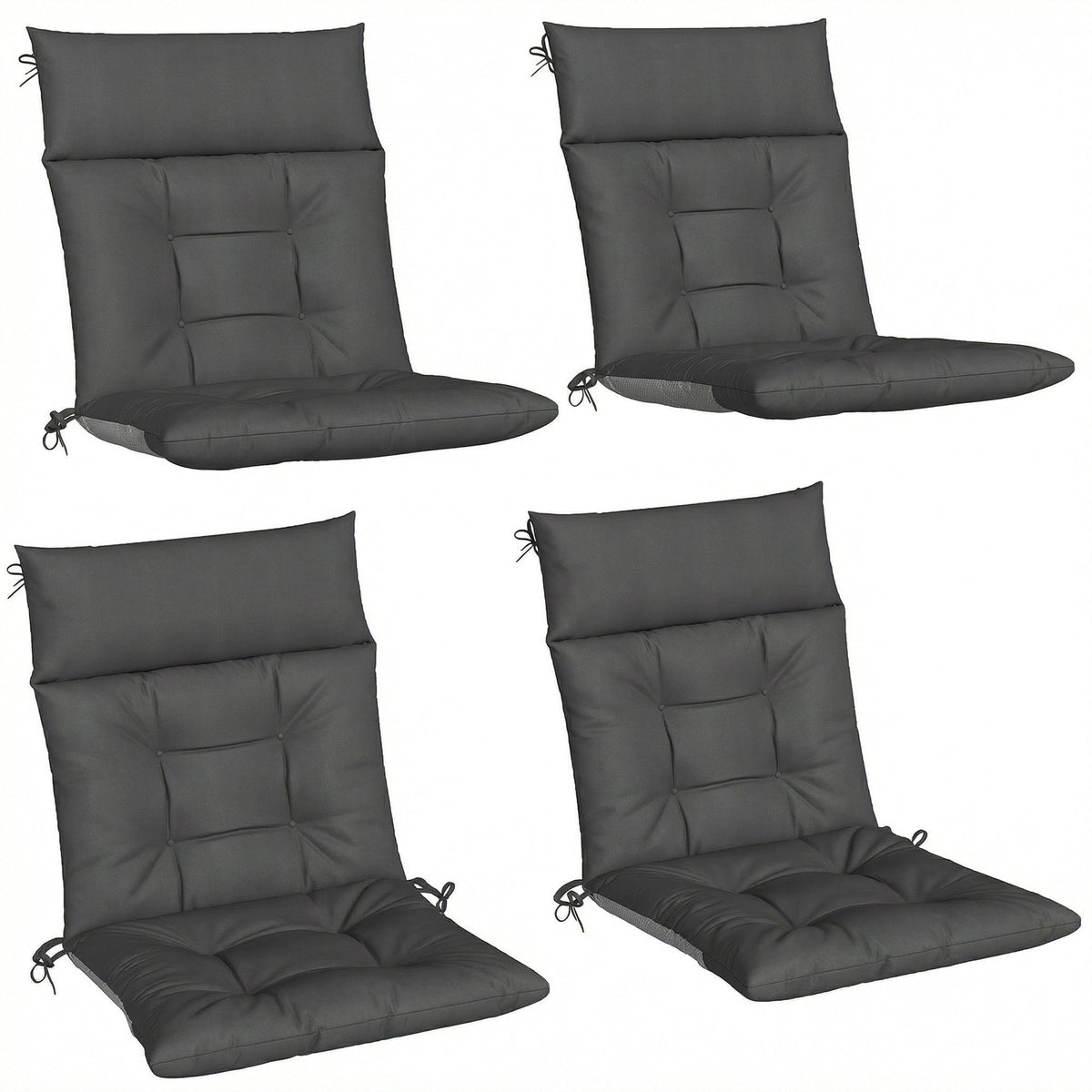 Outsunny Patio Chair Cushions Set of 4, dark grey waterproof lounge chair cushions