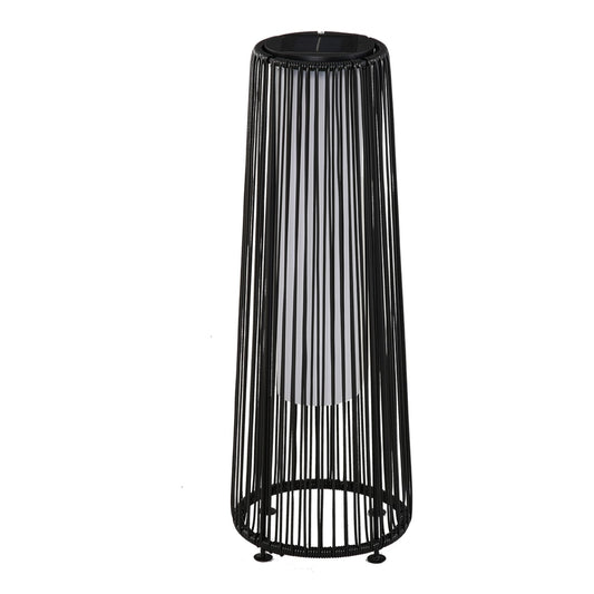 Patio Garden Solar Powered Lights Woven Resin Wicker Lantern Auto On/Off in Black
