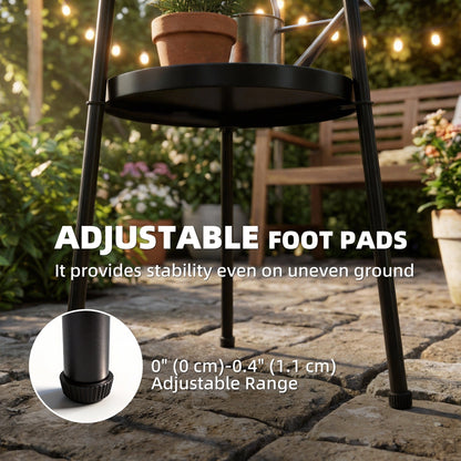Close up of the adjustable foot pads on the base of the garden table