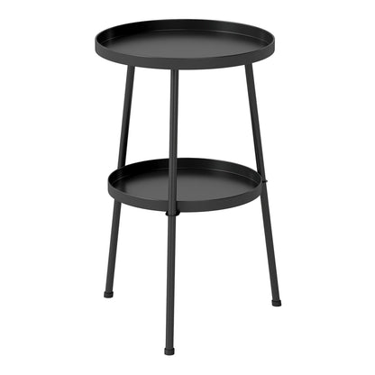 Outsunny Patio Side Table, a black two-tier round coffee end table with slim legs