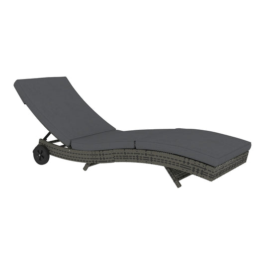 Outsunny Patio Wicker Chaise Lounge Chair in Dark Grey