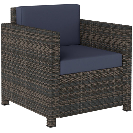 Outsunny PE Rattan Garden Armchair with Cushion in mixed brown and navy blue