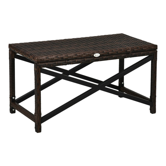Outsunny PE Rattan Garden Side Table with a rectangular top and a black metal X-shape frame