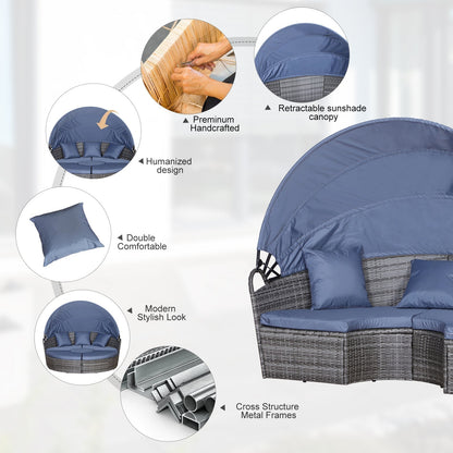 The rattan furniture showing assembly highlights and design elements in circular insets