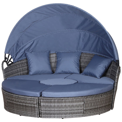Outsunny Outdoor PE Rattan Garden Furniture with Cushioned round daybed with canopy and pillows