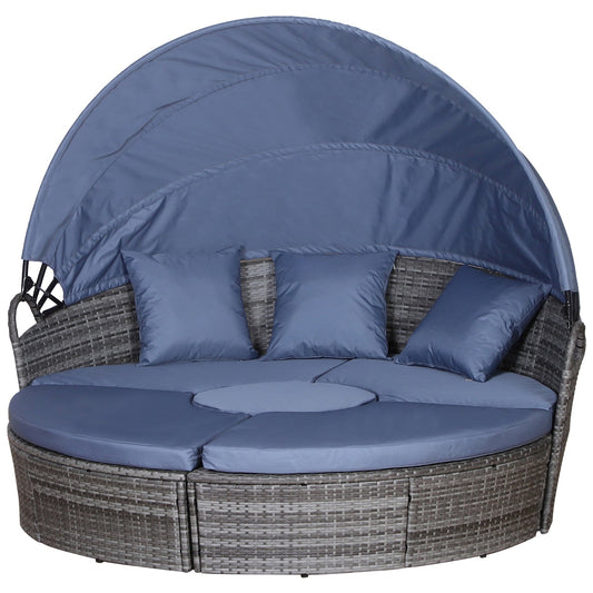 Outsunny Outdoor PE Rattan Garden Furniture with Cushioned round daybed with canopy and pillows