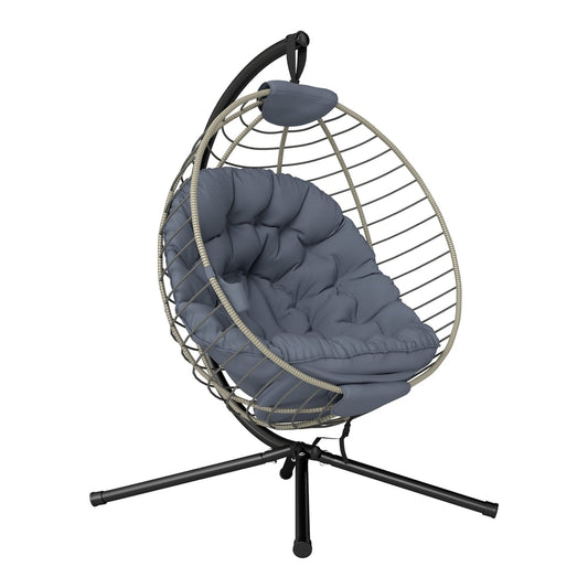 Outsunny PE Rattan Swing Chair with a grey cushion and metal stand