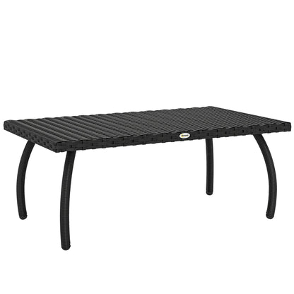 Outsunny PE Wicker Rattan Garden Coffee Table in black with a rectangular top and curved legs