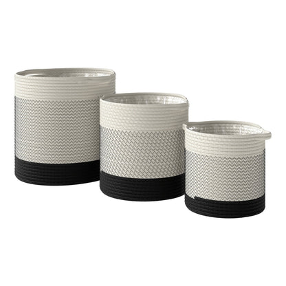 Outsunny Plant Pots Handwoven Cotton Indoor Planters set of three white planters with black bases