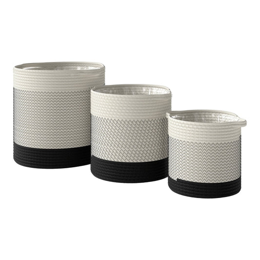 Outsunny Plant Pots Handwoven Cotton Indoor Planters set of three white planters with black bases