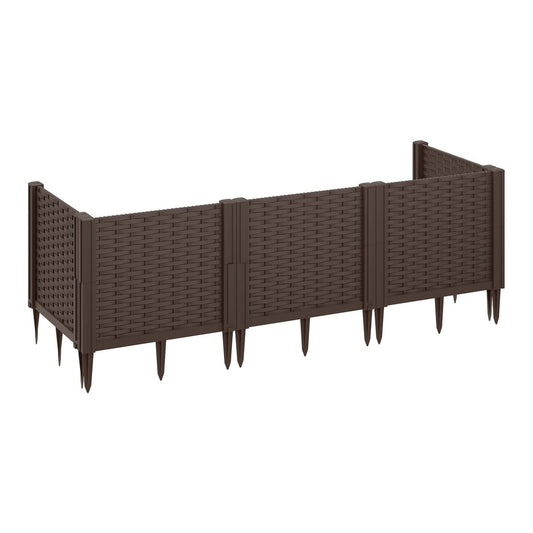Outsunny Plastic Raised Garden Bed, a modular planter box kit in brown plastic with a woven texture