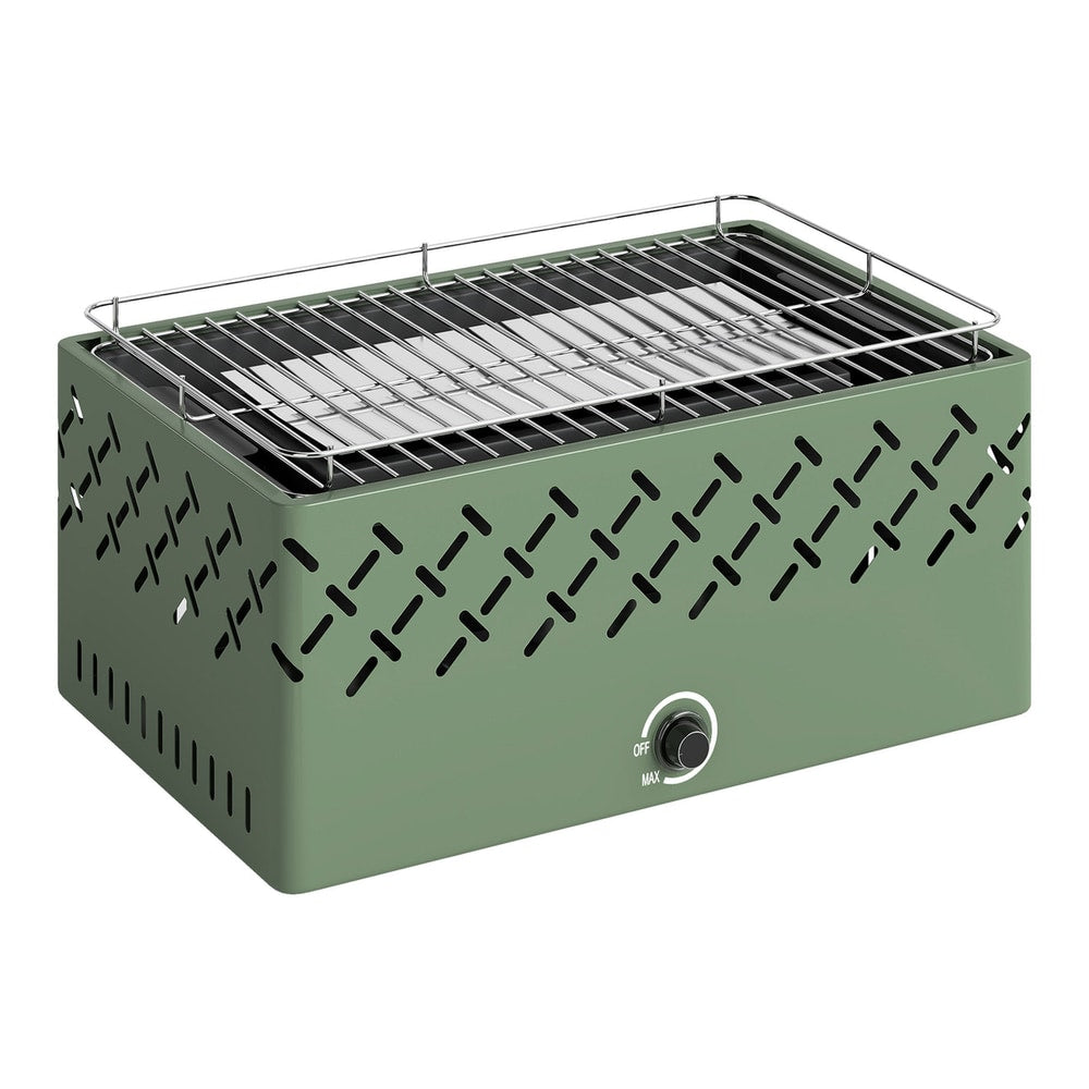 Outsunny Portable Charcoal BBQ Grill in light green with a metal cooking grate and a control knob