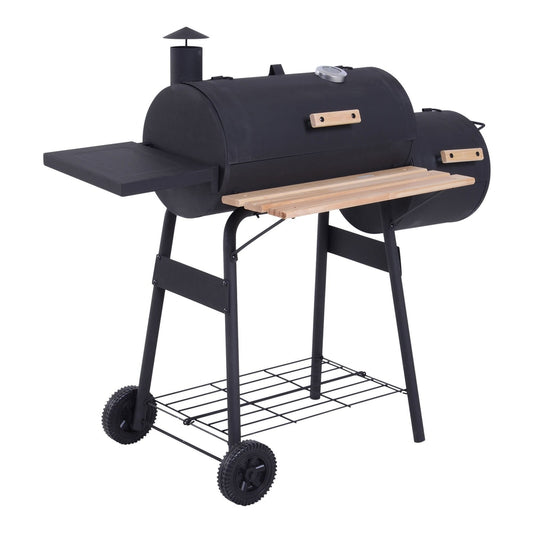 Outsunny Portable Charcoal BBQ Grill with two side shelves and a lower rack