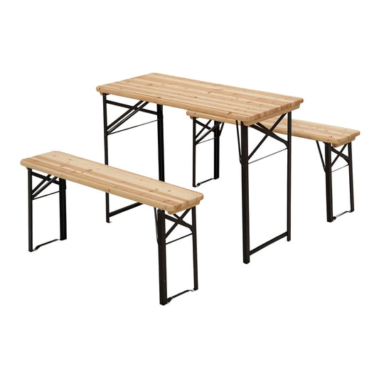 Outsunny Portable Folding Camping Picnic Table and Bench Set in Natural Wood Colour
