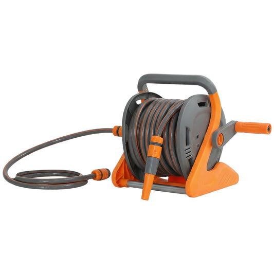 Outsunny Portable Garden Hose Reel, orange and grey, with hose extended