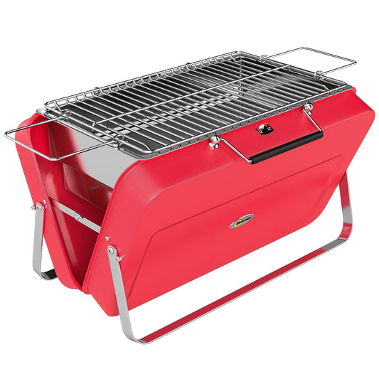 Outsunny Portable Mini Charcoal Barbecue Grill with Suitcase Shell open and ready for use