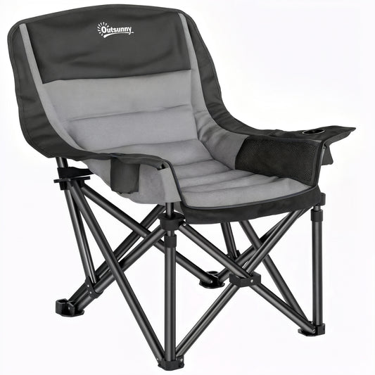 Outsunny Portable Padded Camping Chair in Black and Grey
