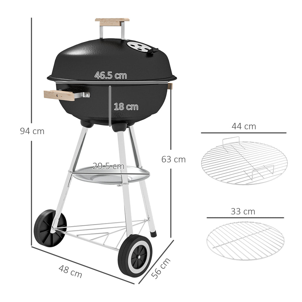 Dimensions of the charcoal grill BBQ smoker and its cooking grates