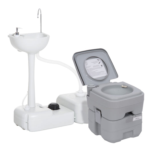 Outsunny Portable Toilet and Camping Sink Set showing the toilet and sink units side by side