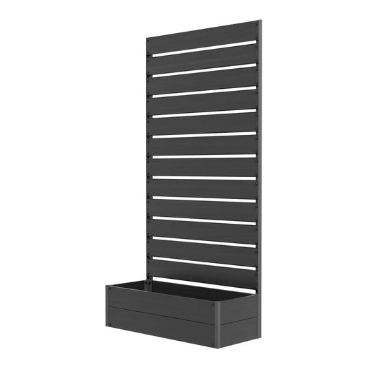 Outsunny Raised Bed in black with a tall slatted trellis back and rectangular planter box