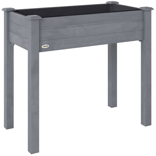 Outsunny Raised Bed in dark grey wood with a black liner on top