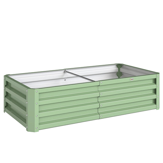 Outsunny Raised Beds, a rectangular galvanised planter in a pale green colour