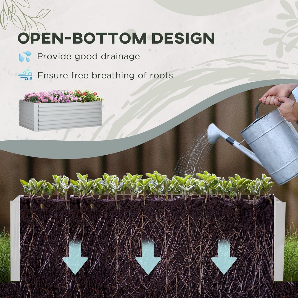 Diagram showing the open-bottom design of the raised garden bed providing good drainage