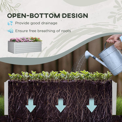 Diagram showing the open-bottom design of the raised garden bed providing good drainage