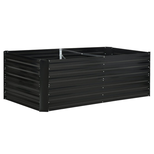 Outsunny Raised Beds shown as a black rectangular galvanised steel garden planter on a white background