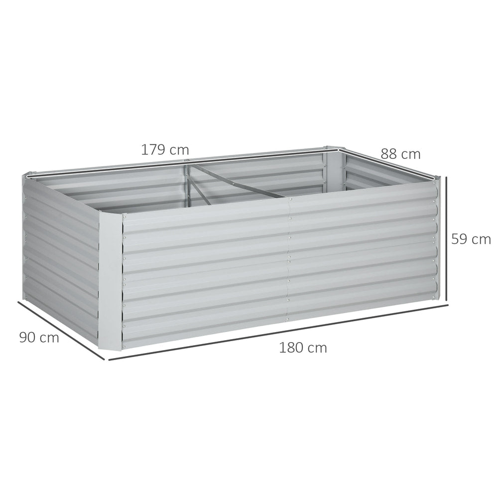Dimensions of the galvanised steel outdoor planter, showing length, width and height