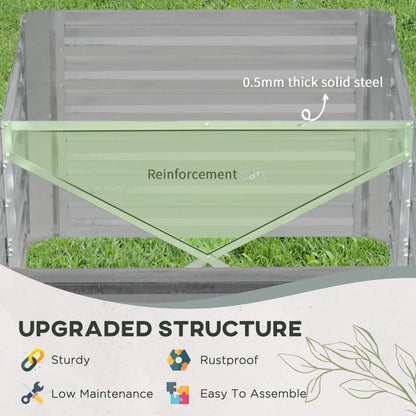 Close-up of the reinforced structure of the galvanised raised planter, highlighting its sturdy build