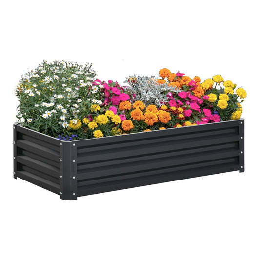 Outsunny Raised Beds filled with colourful flowers against a plain white background