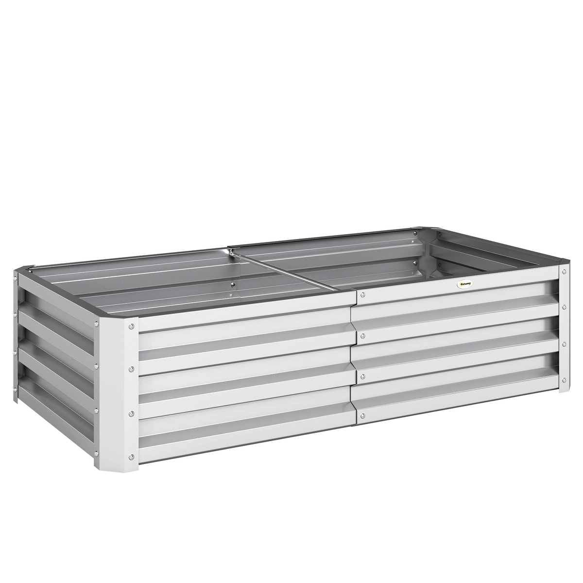 Outsunny Raised Beds shown as a rectangular silver galvanised garden planter on a white background