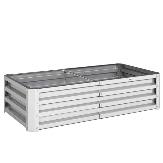 Outsunny Raised Beds shown as a rectangular silver galvanised garden planter on a white background